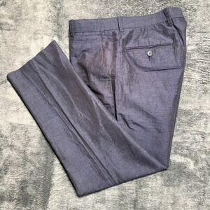 Perry Ellis Slim Fit Dress Pants Mens 32x30 Blue Grey Linen Cotton Blend